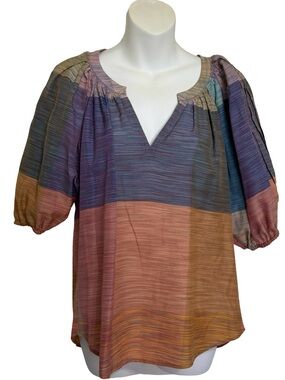 Diane Von Furstenberg Multicolor Striped Puff-Sleeve Blouse